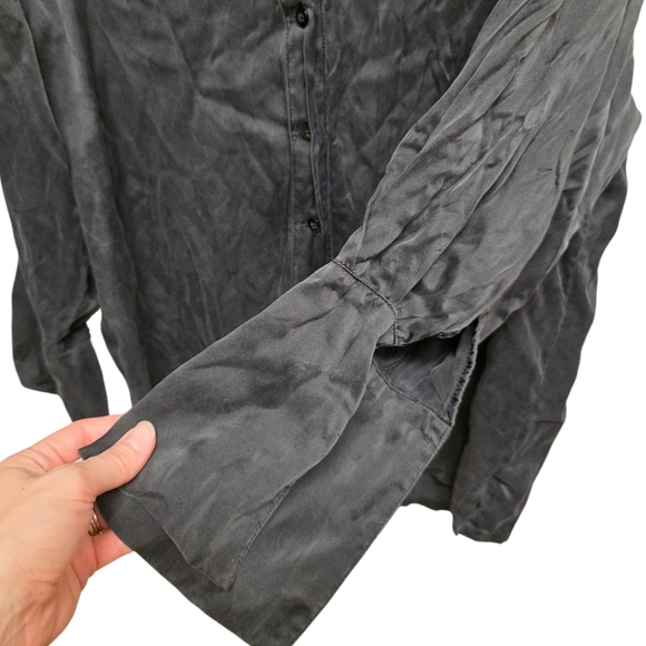 Posse Black 100% Silk Slit Sleeve Button-Up Shirt M - Picture 4 of 4
